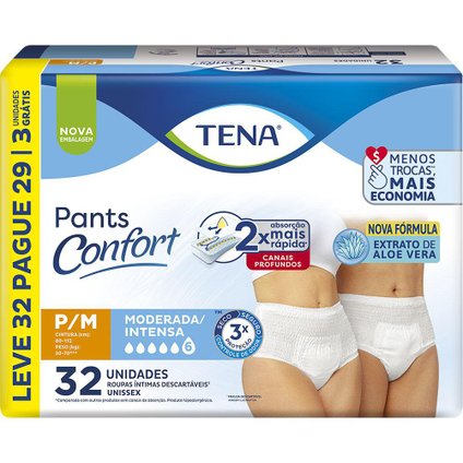 ROUPA ÍNTIMA TENA PANTS CONFORT P/M LEVE 32 PAGUE 29 UNIDADES
