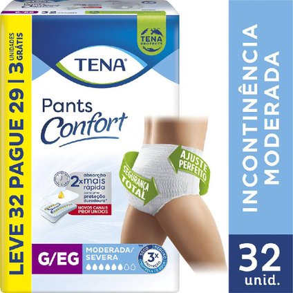 ROUPA ÍNTIMA TENA PANTS CONFORT G/EG LEVE 32 PAGUE 29 UNIDADES