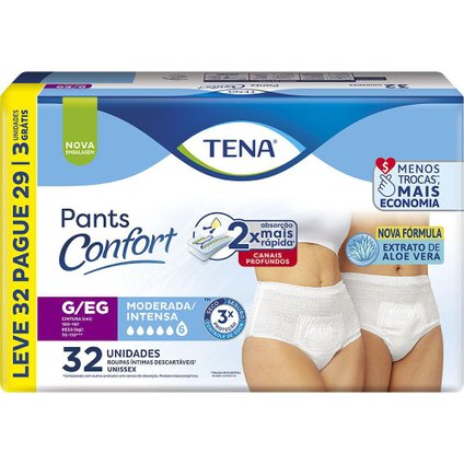ROUPA ÍNTIMA TENA PANTS CONFORT G/EG LEVE 32 PAGUE 29 UNIDADES