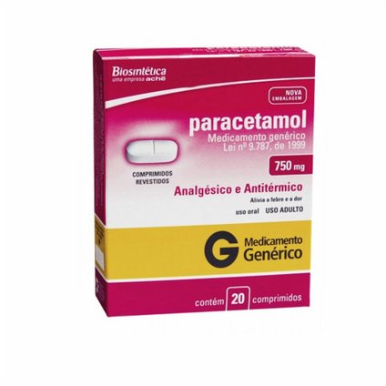 PARACETAMOL 750MG 20 COMPRIMIDOS BIOSINTÉTICA GENÉRICO C