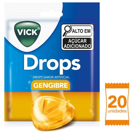 PASTILHA PARA GARGANTA VICK DROPS HIDRATAM SUA GARGANTA SABOR GENGIBRE CONTÉM 20 UNIDADES
