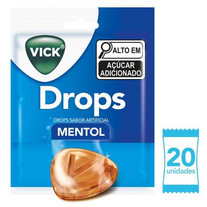 PASTILHA PARA GARGANTA VICK DROPS HIDRATAM SUA GARGANTA SABOR MENTOL CONTÉM 20 UNIDADES