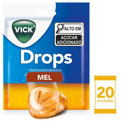 PASTILHA PARA GARGANTA VICK DROPS HIDRATAM SUA GARGANTA SABOR MEL CONTÉM 20 UNIDADES