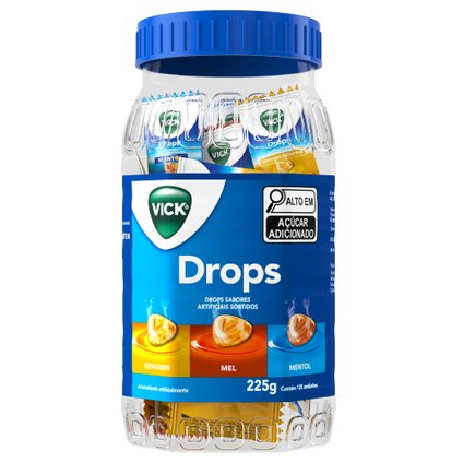 PASTILHA PARA GARGANTA VICK GENGIBRE, MEL E MENTOL 225G