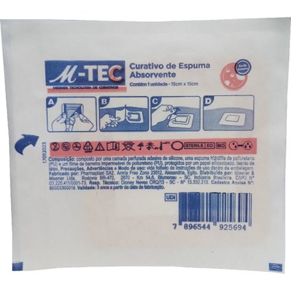 CURATIVO ESPUMA ABSORVENTE SILICONE COM BORDA M-TEC MISSNER 15CM X 15CM