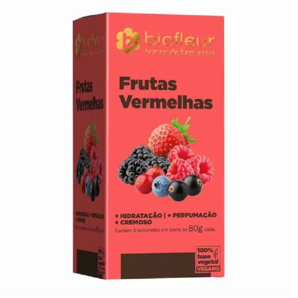 KIT SABONETE EM BARRA BIOFLEUR FRUTAS VERMELHAS 5 UNIDADES COM 80G CADA