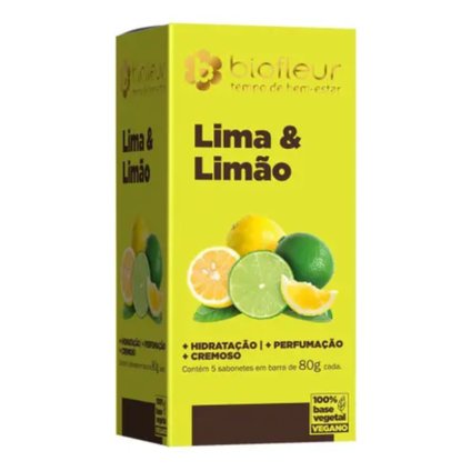 KIT SABONETE EM BARRA BIOFLEUR LIMA & LIMÃO 5 UNIDADES COM 80G CADA