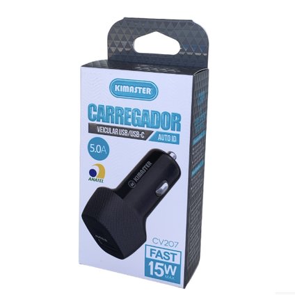 CARREGADOR VEICULAR KIMASTER USB/USB-C