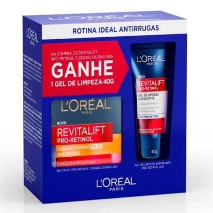 KIT LOREAL REVITALIFT PRO-RETINOL CREME FACIAL ANTIRRUGAS DIURNO FPS20 49G + GEL DE LIMPEZA 40G