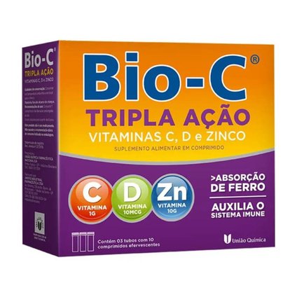 SUPLEMENTO ALIMENTAR BIO-C TRIPLA AÇÃO EFERVESCENTE 30 COMPRIMIDOS