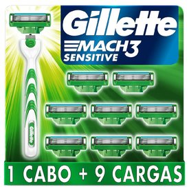 KIT APARELHO DE BARBEAR GILLETTE MACH3 SENSITIVE + 9 CARGAS