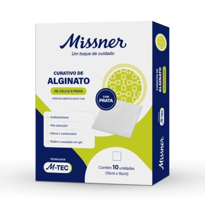 CURATIVO DE ALGINATO DE CÁLCIO E PRATA MISSNER 10X10CM - 10 UNIDADES