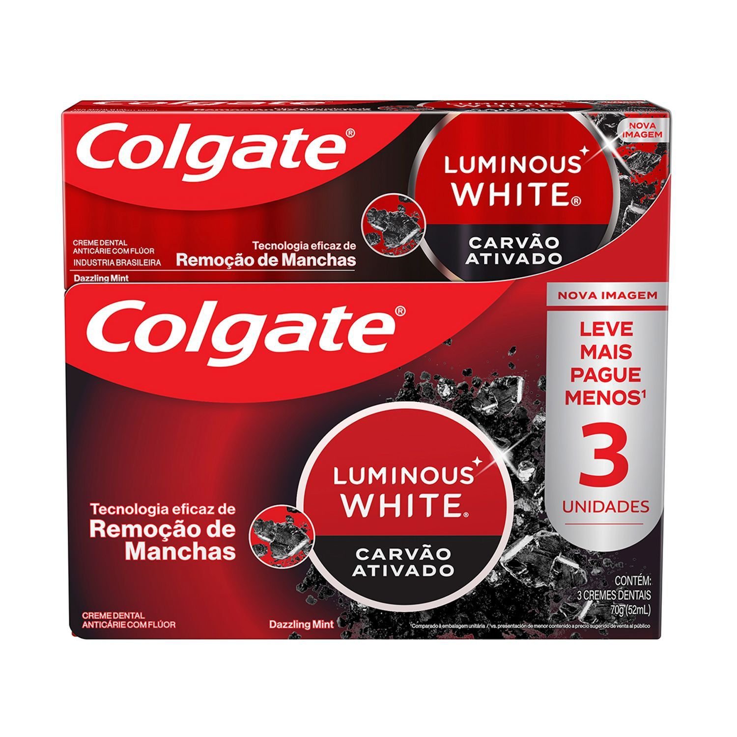 Kit Creme Dental Colgate Luminous White Carvão Ativado 70g Com 3 Unidades
