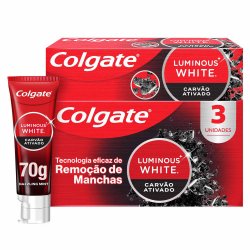 Kit Creme Dental Colgate Luminous White Carvão Ativado 70g Com 3 Unidades