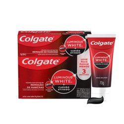 Kit Creme Dental Colgate Luminous White Carvão Ativado 70g Com 3 Unidades