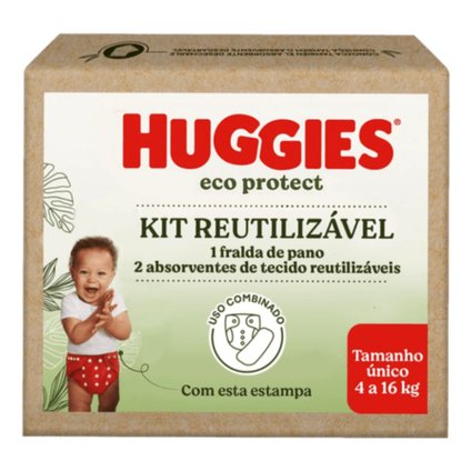 KIT REUTILIZÁVEL 1 FRALDA + 2 ABSORVENTES HUGGIES ECO PROTECT VERMELHO		