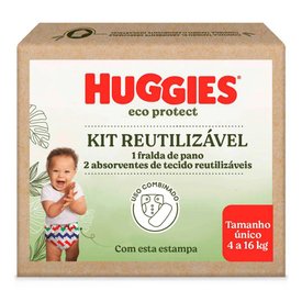 KIT REUTILIZÁVEL 1 FRALDA + 2 ABSORVENTES HUGGIES ECO PROTECT LISTRADO