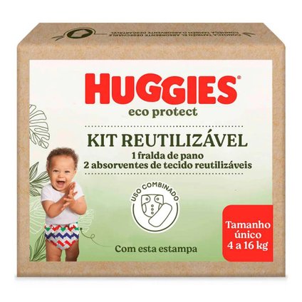 KIT REUTILIZÁVEL 1 FRALDA + 2 ABSORVENTES HUGGIES ECO PROTECT LISTRADO