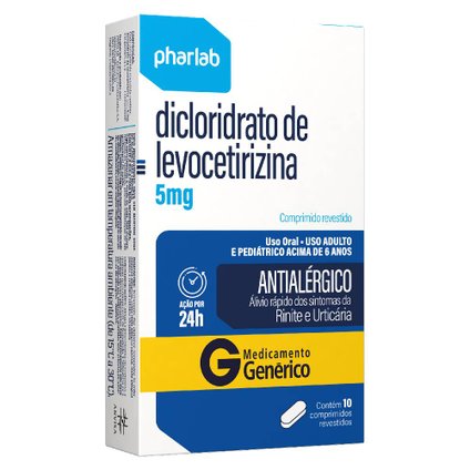 DICLORIDRATO DE LEVOCETIRIZINA 5MG 10 COMPRIMIDOS REVESTIDOS PHARLAB
