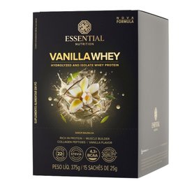 VANILLA WHEY ESSENTIAL NUTRITION CAIXA 375G COM 15 SACHÊS DE 25G