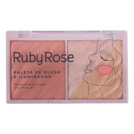 PALETA DE BLUSH E ILUMINADOR RUBY ROSE FANCY HB 7533-2 11,4G