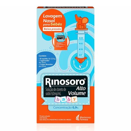 RINOSORO ALTO VOLUME BABY 0,9% COM APLICADOR 60ML + COPO DOSADOR + 15 ENVELOPES