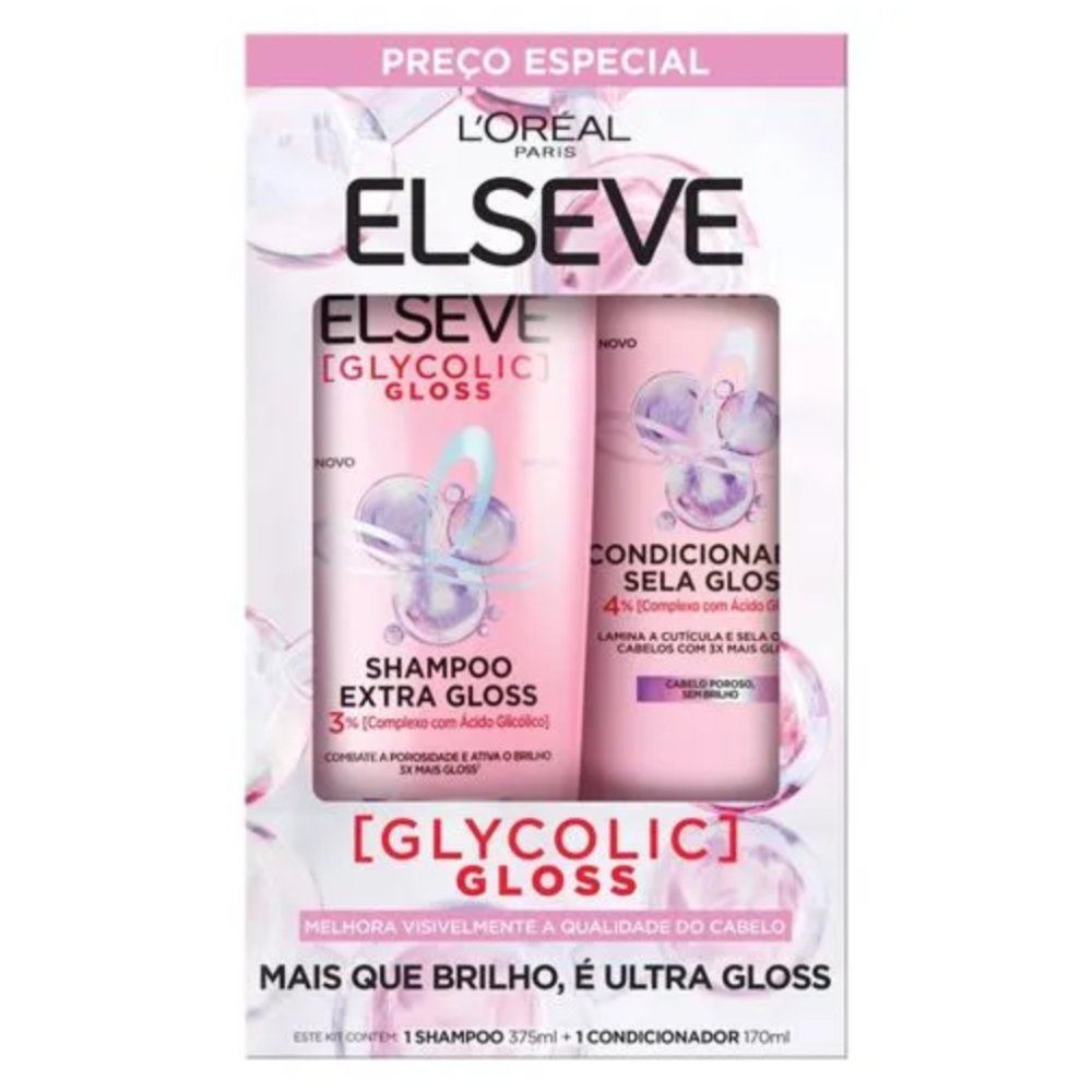 Kit Elseve Glycolic Gloss Shampoo 375ml + Condicionador 170ml