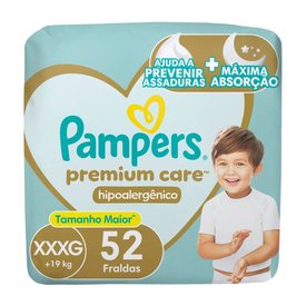 FRALDA PAMPERS PREMIUM CARE BAG XXXG COM 52 UNIDADES