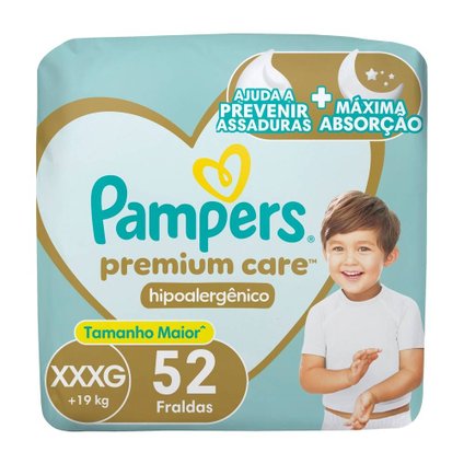 FRALDA PAMPERS PREMIUM CARE BAG XXXG COM 52 UNIDADES