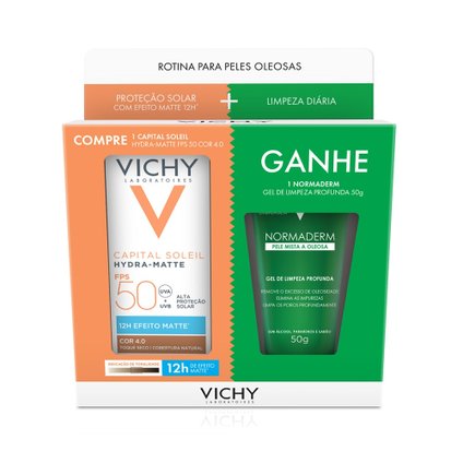 KIT VICHY PROTETOR SOLAR FACIAL CAPITAL SOLEIL HYDRA MATTE COR 4.0 FPS50 30G + GEL NORMADERM 40G