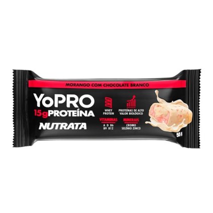 BARRA PROTEÍNA NUTRATA YOPRO MORANGO COM CHOCOLATE BRANCO 55G