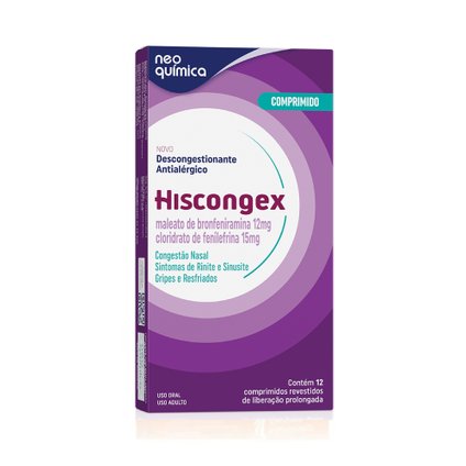 HISCONGEX MALEATO DE BRONFENIRAMINA 12MG+ CLORIDRATO DE FENILEFRINA 15MG 12 COMPRIMIDOS