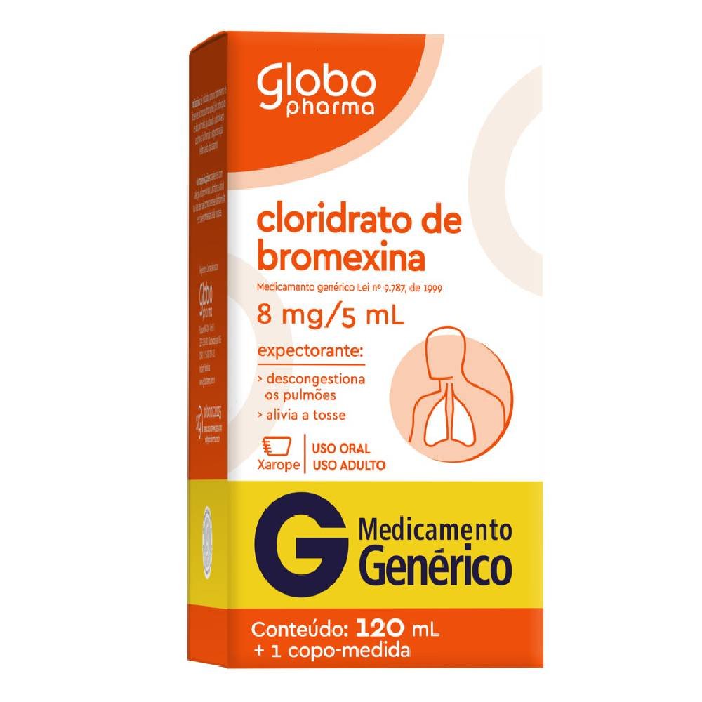 Cloridrato De Bromexina 8mg/5ml Xarope Adulto 120ml Globo Pharma Genérico