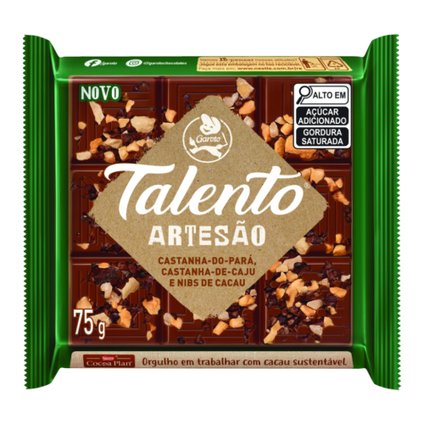 CHOCOLATE GAROTO TALENTO ARTESÃO AO LEITE CASTANHA-DO-PARÁ, CASTANHA-DE-CAJU E NIBS DE CACAU 75G