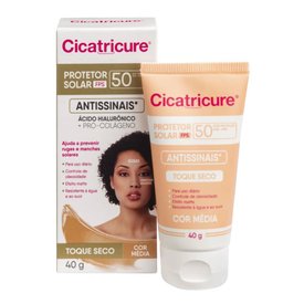 PROTETOR SOLAR FACIAL ANTISSINAIS CICATRICURE FPS 50 COR MÉDIA 40G