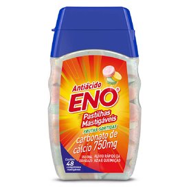 Antiácido Eno Mastigável Carbonato de Cálcio 750mg Sabor Frutas Sortidas 48 Pastilhas Mastigáveis