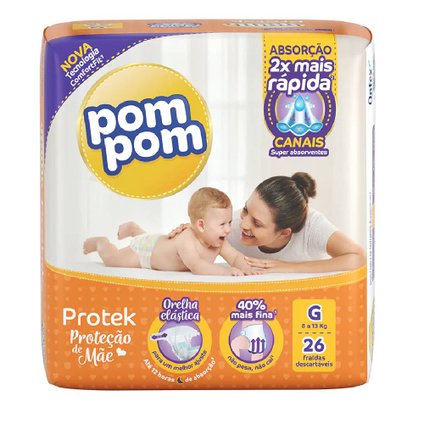 FRALDA POM POM PROTEK JUMBO G COM 26 UNIDADES