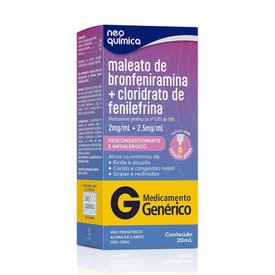 MALEATO DE BRONFENIRAMINA + CLORIDRATO DE FENILEFRINA NEO QUÍMICA GOTAS 2MG/ML + 2,5MG/ML 20ML