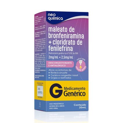 MALEATO BRONFENIRAMINA 2MG/ML + FENILEFRINA 2,5MG/ML GOTAS 20ML NEO QUÍMICA GENÉRICO