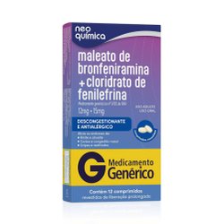 Maleato De Bronfeniramina + Cloridrato De Fenilefrina Neo Química 12mg + 15mg 12 Comprimidos