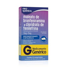 MALEATO DE BRONFENIRAMINA + CLORIDRATO DE FENILEFRINA NEO QUÍMICA 12MG + 15MG 12 COMPRIMIDOS