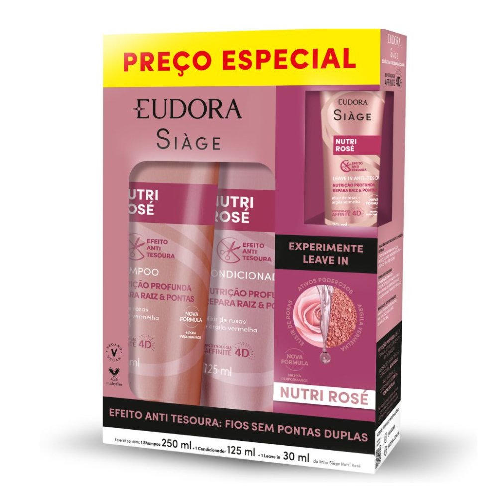 Kit Eudora Si Ge Nutri Rose Shampoo Ml Condicionador Ml Leave