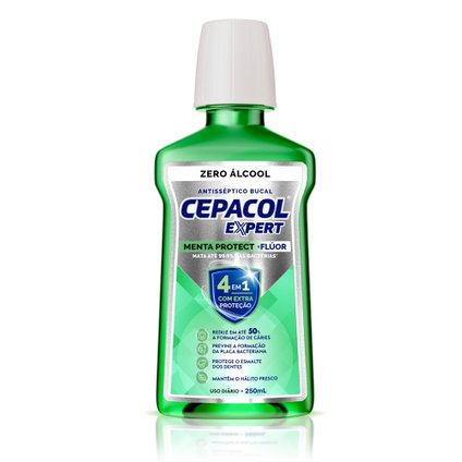 ENXAGUANTE BUCAL CEPACOL EXPERT MENTA PROTECT COM FLÚOR SEM ÁLCOOL 250ML