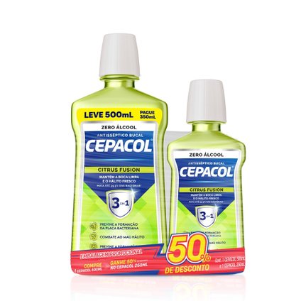 KIT ENXAGUANTE BUCAL CEPACOL CITRUS FUSION SEM ÁLCOOL 750ML