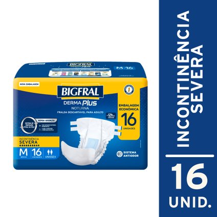 FRALDA ADULTO BIGFRAL DERMA PLUS NOTURNA ECONOMICA MÉDIA COM 16 UNIDADES