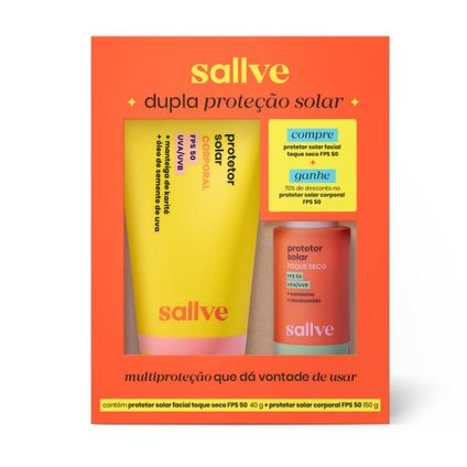 PROTETOR SOLAR CORPORAL SALLVE FPS 50 150G + PROTETOR SOLAR FACIAL SALLVE TOQUE SECO FPS 50 40G