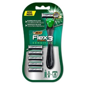 APARELHO DE BARBEAR BIC FLEX 3 HYBRID SENSITIVE COM 5 RECARGAS