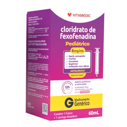  CLORIDRATO FEXOFENADINA 6MG/ML SUSPENSÃO ORAL 60ML VITAMEDIC GENÉRICO
