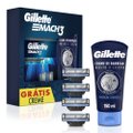 KIT CARGA PARA APARELHO DE BARBEAR GILLETTE MACH3 4 UN + GRÁTIS CREME DE BARBEAR ROSTO E CORPO 150ML