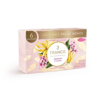 KIT SABONETE EM BARRA FRANCIS CLÁSSICO ROSA 6 UNIDADES 90G CADA